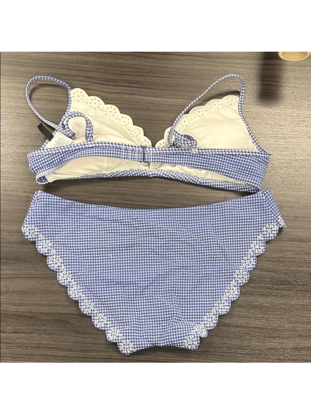 J.Crew Blue and White Gingham Lace Trim Bikini Set